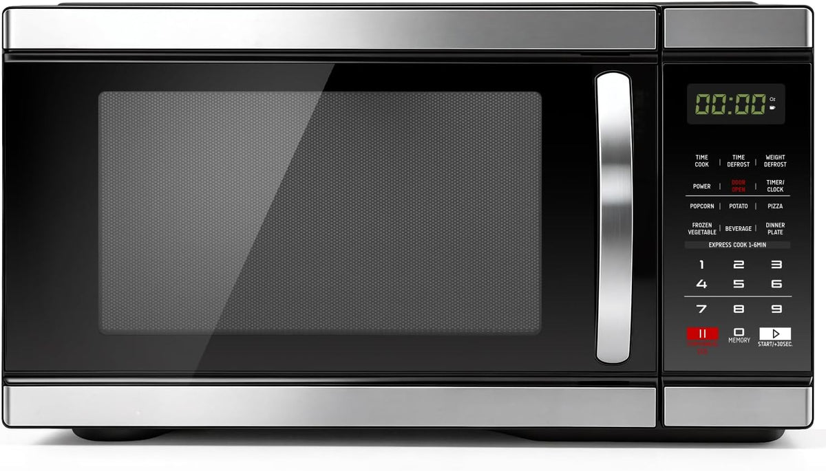 1000 Watt Microwave Countertop Ovens, Black Digital Small Microwave 1.1 Cu Ft, Large Microwave 6 Auto Cooking, Eco