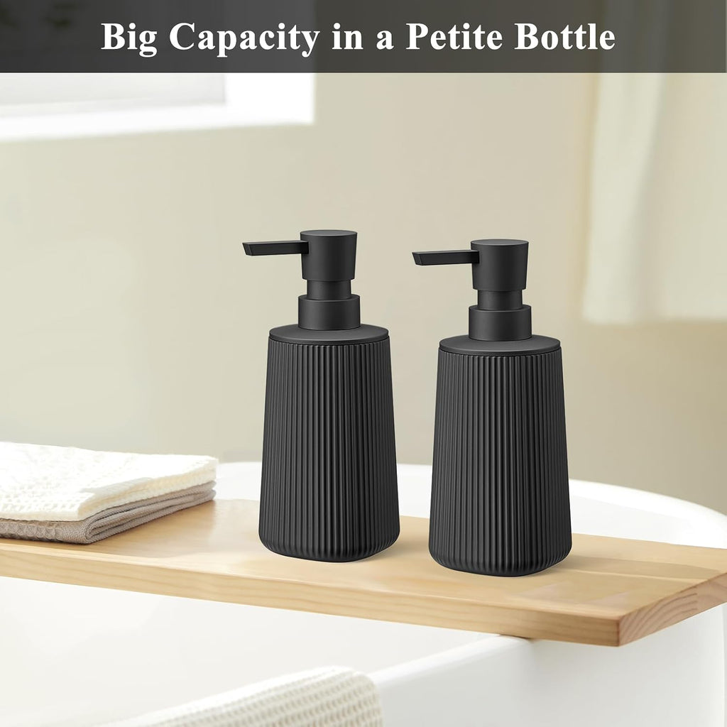 Black 2 Pack Hand Soap Dispensers Set | with No Rust Pump for Bathroom and Kitchen Countertops Refillable Matte
