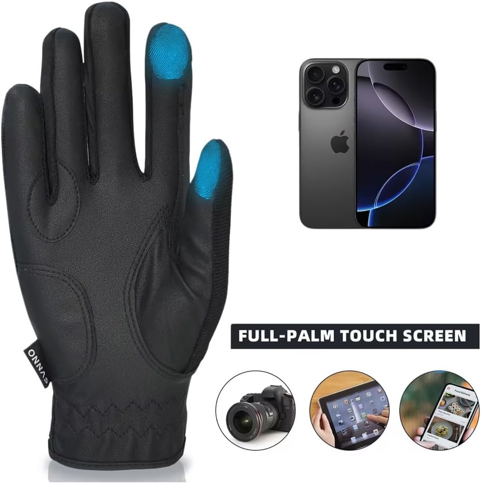 Equestrian Riding Gloves, Touch Screen, Double-Layer PU Fingers, Hook & Loop Wrist - Ideal for Horse Riding, Boating