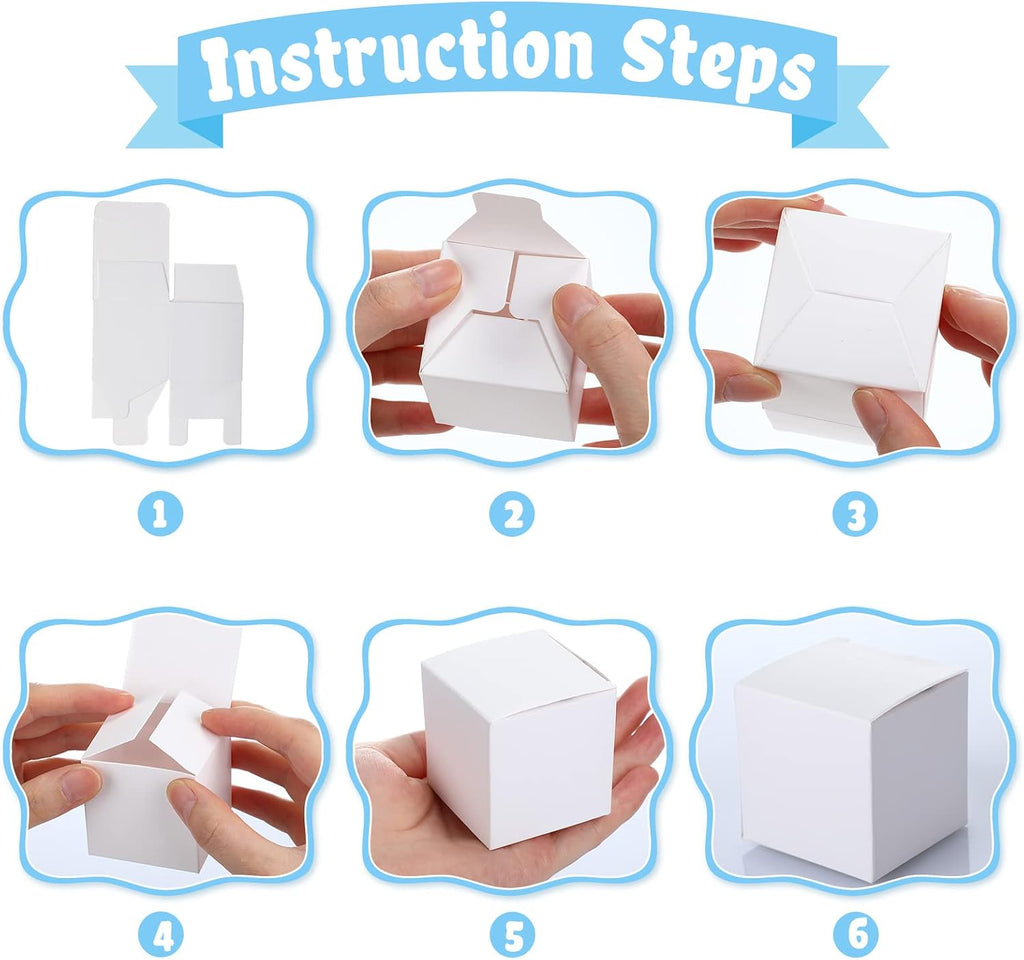 200 Pcs 2 x 2 x 2 Inch White Candy Gift Box, with Ribbon