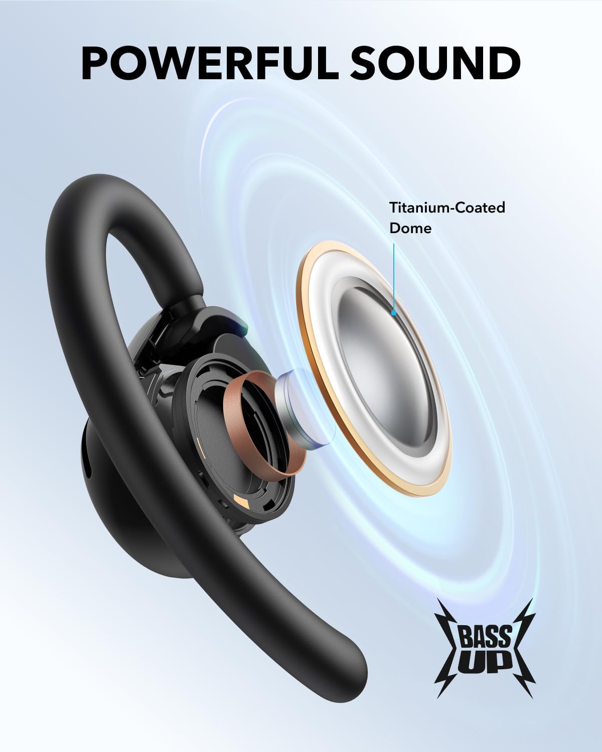 V20i by Anker Open-Ear Headphones, Adjustable Ear Hooks, Ultra-Comfort, Snug Fit, Powerful Sound, Clear Calls, IP55