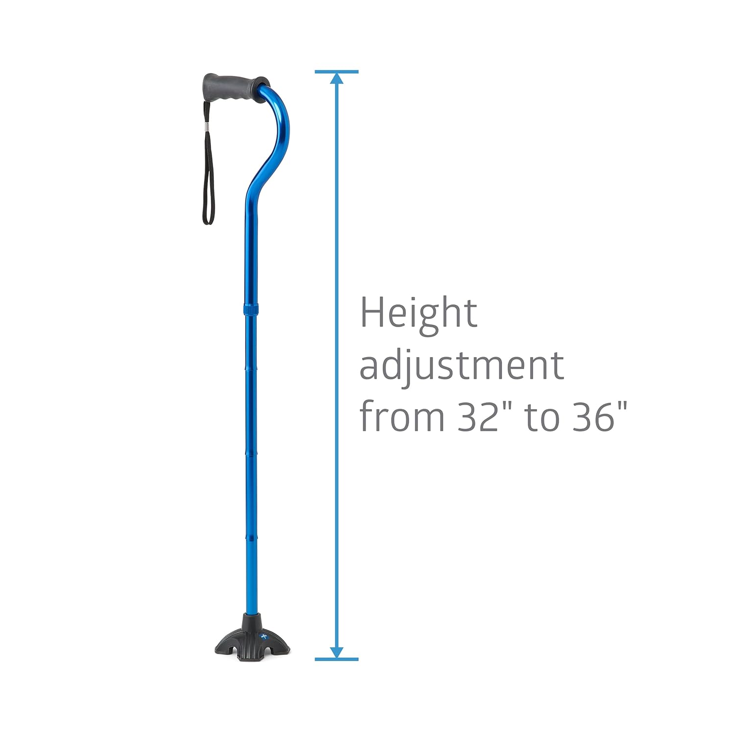 Offset Folding Cane, 4-Point Base With Cushioned Gel Handle, Supports Up To 350 lbs, Blue