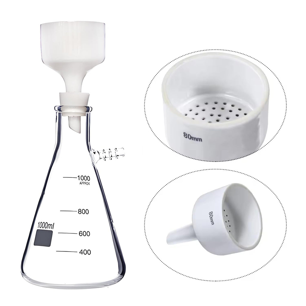 1000ml Vacuum Filtering Kit,Includes 1000mL Filtering Flask, Hand-held Vacuum Pump, 80mm Buchner Funnel,100 Pcs