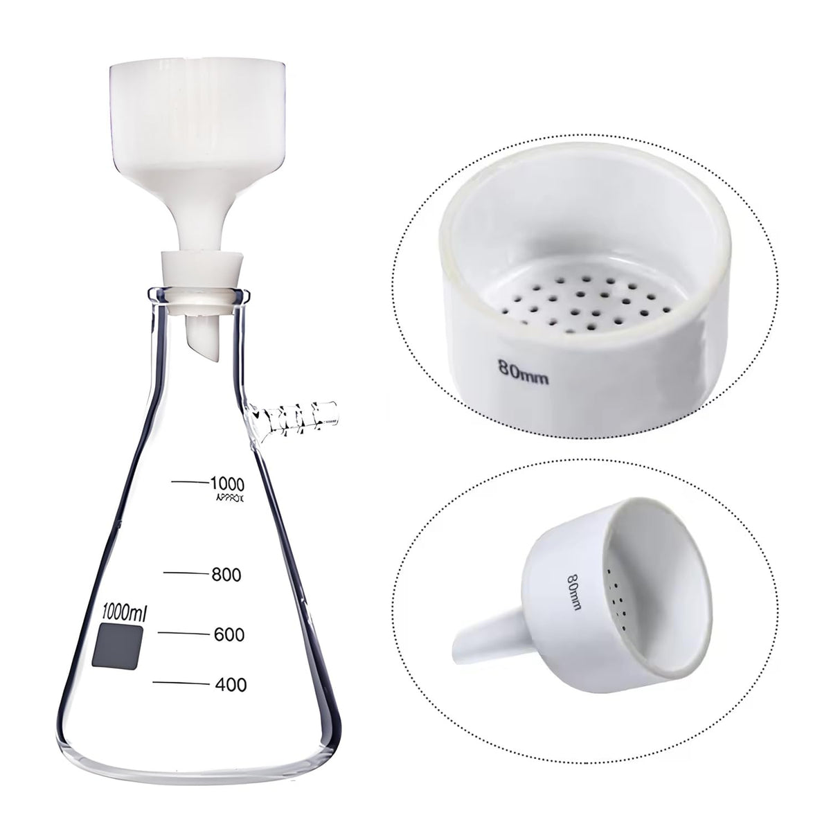 1000ml Vacuum Filtering Kit,Includes 1000mL Filtering Flask, Hand-held Vacuum Pump, 80mm Buchner Funnel,100 Pcs
