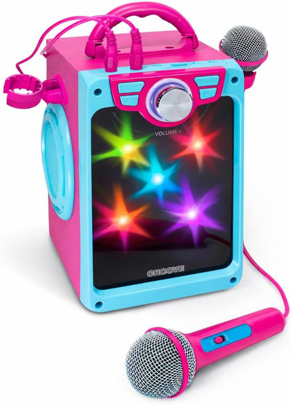 Rechargeable Pink Karaoke Machine, 2 Microphones, Bluetooth, Girls Ages 8+ | Portable Karaoke Set with Speaker