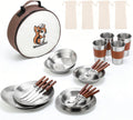 Camping Mess Kit, Stainless Steel Stylish Set | Bowls Plates Cups Forks Spoons and Knives, Camping Dishes Cutlery Set