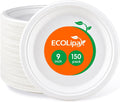 9 in 150 Pack White Compostable Disposable Paper Plates for Party