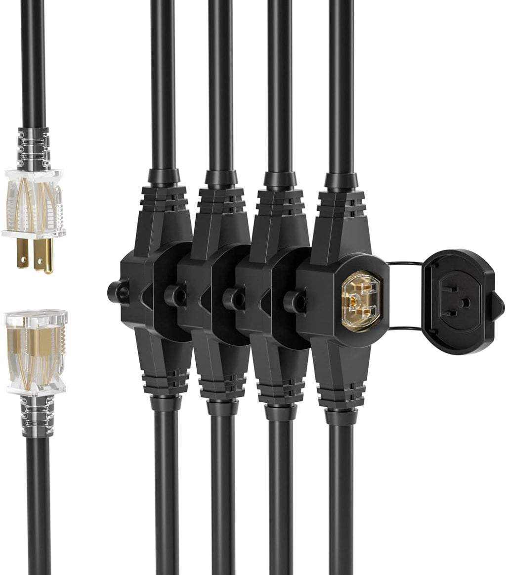 25FT Power Extension Cord 3 Prong, 14 Gauge SJTW 5-15R Male Plug to Female Connector,7 Outlet Cable,Multiple
