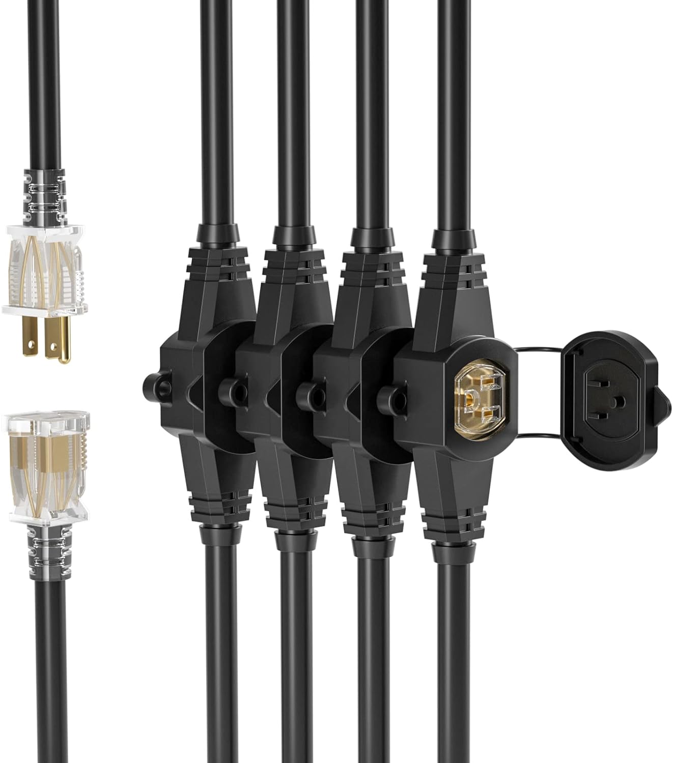 25FT Power Extension Cord 3 Prong, 14 Gauge SJTW 5-15R Male Plug to Female Connector,7 Outlet Cable,Multiple
