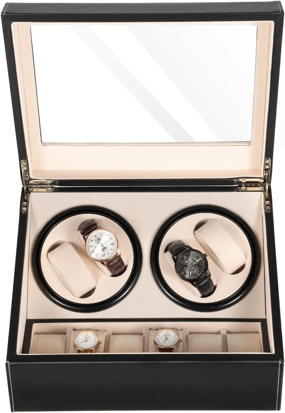 Leather Automatic Watch Winder Box, Quiet Motor with Adjustable Rotation Modes