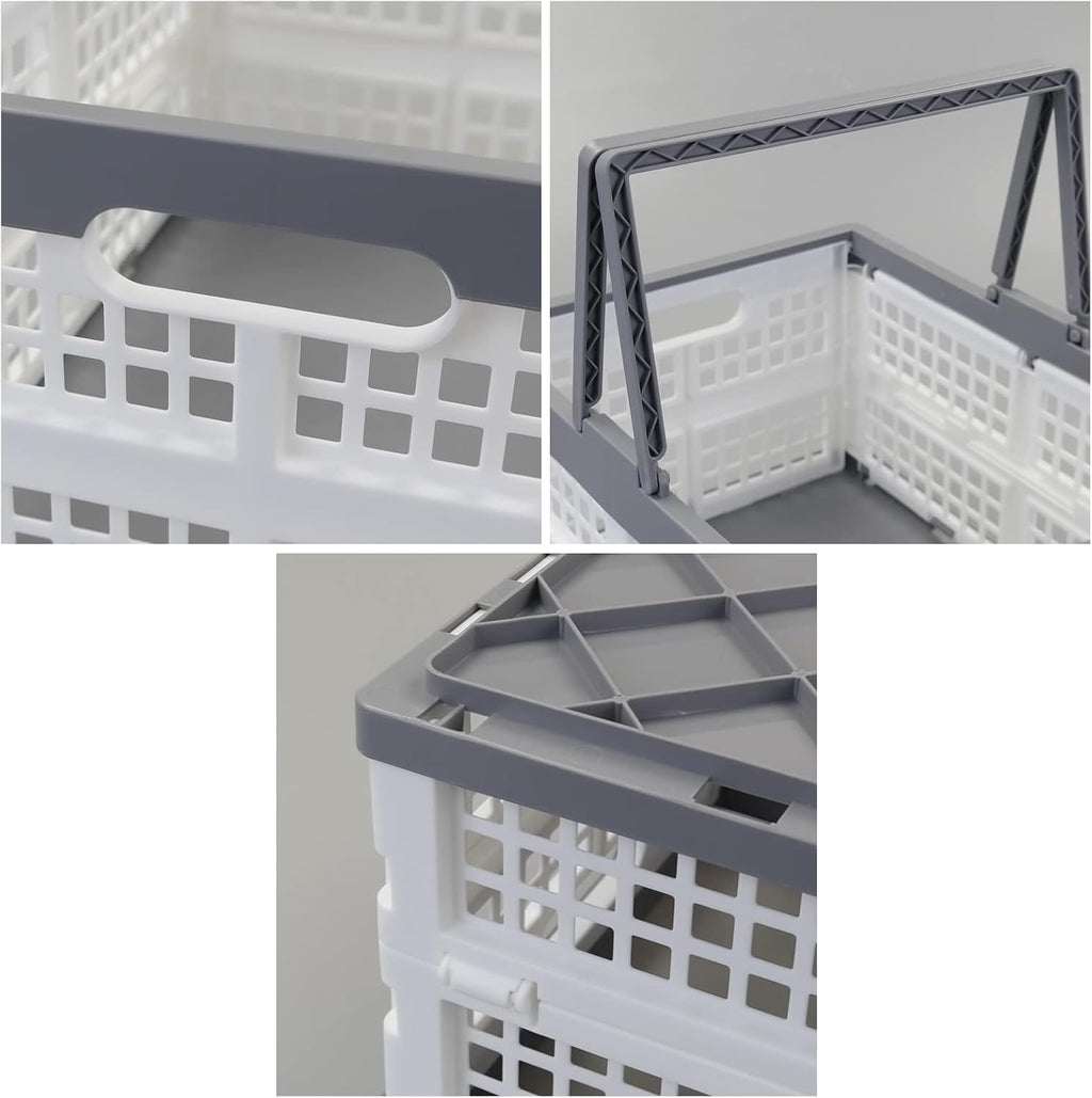 2-Pack Collapsible Crate with Handle, Grocery Shopping Baskets | Collapsible Stackable Grocery Crates with Handles