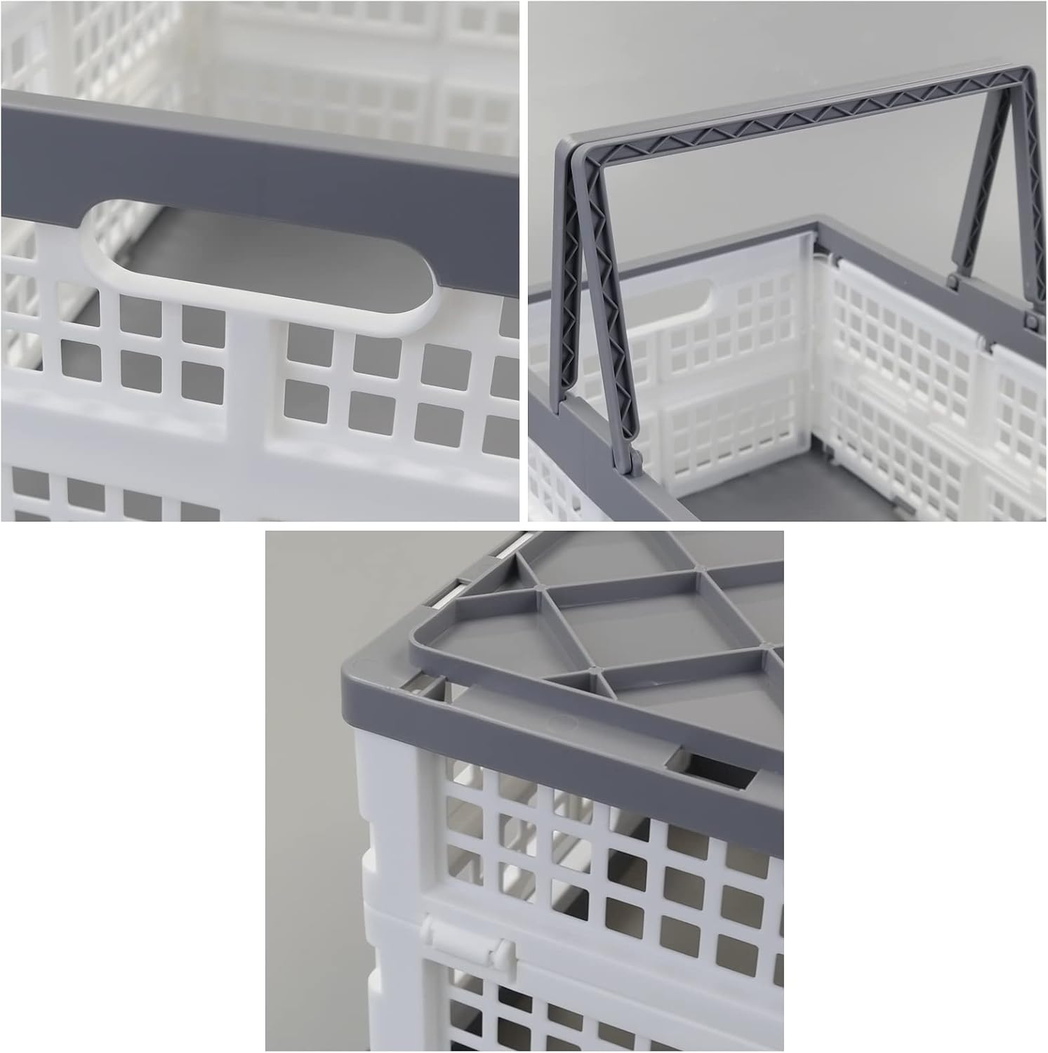 2-Pack Collapsible Crate with Handle, Grocery Shopping Baskets | Collapsible Stackable Grocery Crates with Handles
