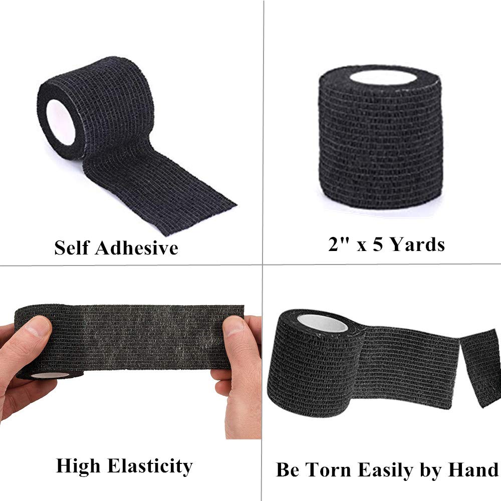 8Pcs Black Tattoo Grip Tape Wrap Elastic Cohesive Bandage Rolls