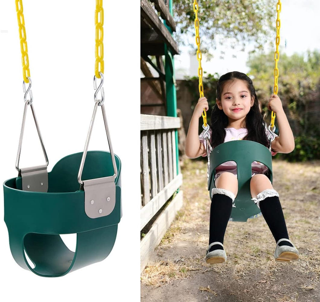 59 High Back Full Bucket Toddler Swing Seat with Heavy Duty Plastic Coated Chains, Fully Assembled for Playground