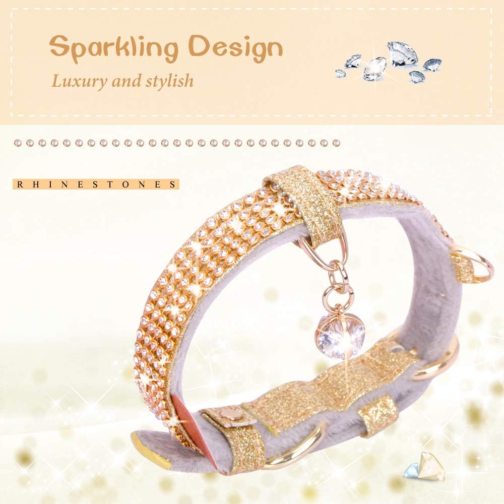 Cat Collar, Dog Collar, [Bling Rhinestones] Premium PU Leather with Pendant Adjustable Collars for Small to Medium