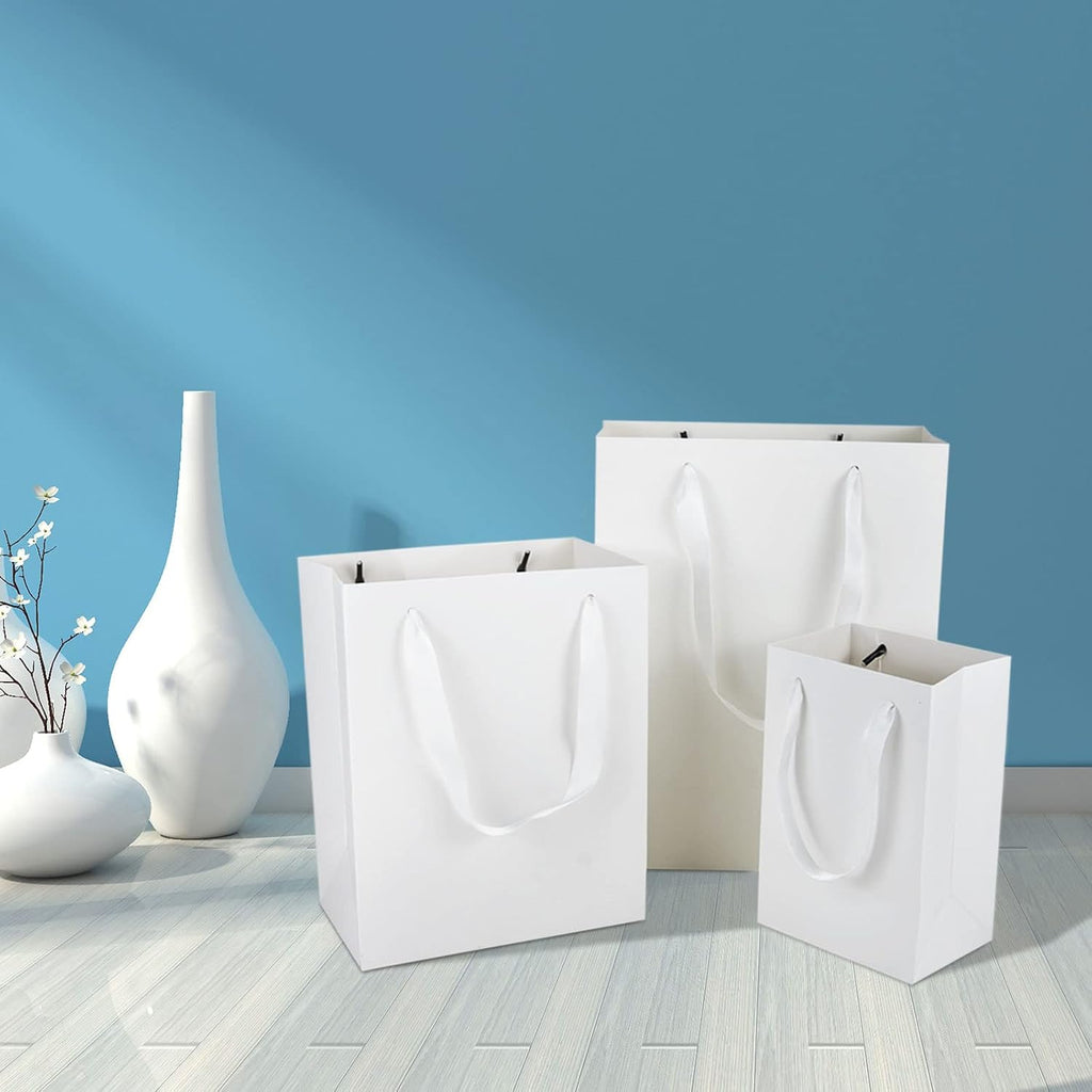 White Gift Bags with Handles, 30 Pack, 5.25x3.75x8 IN