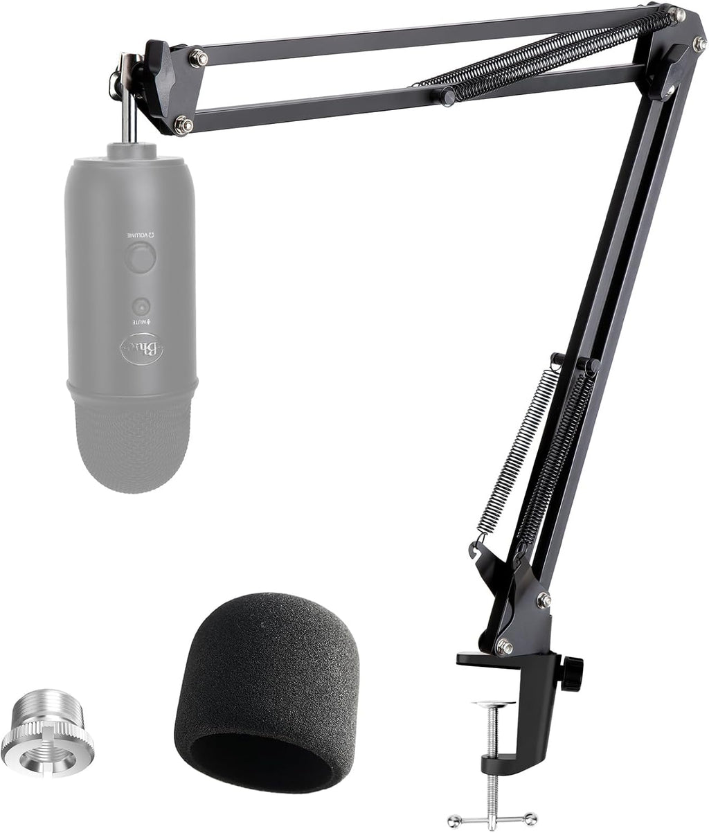 Blue Yeti Microphone Stand with Foam Cover - Suspension Boom Scissor Arm Stand and Mic Windscreen Pop Filter