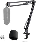 Blue Yeti Microphone Stand with Foam Cover - Suspension Boom Scissor Arm Stand and Mic Windscreen Pop Filter