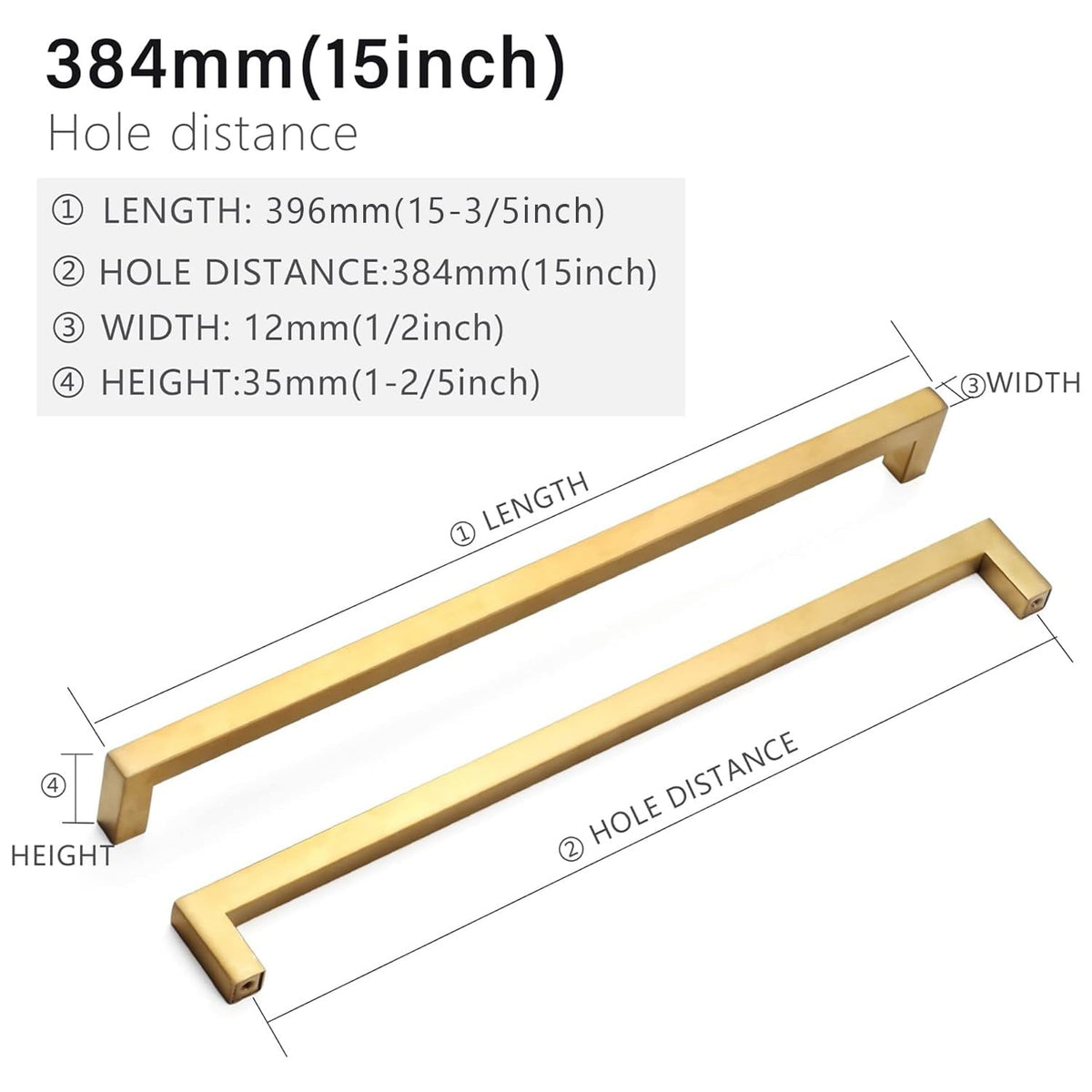 2 Pack 15 Inch Gold Cabinet Pulls, Square Drawer Handles