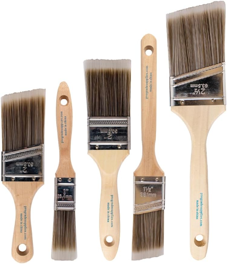 Paint Brushes, 5-Piece Paint Brush Set, Flat & Angle Brushes for Walls, Trim, Cabinets, Interior & Exterior Latex and