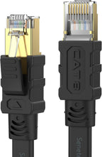 Cat 8 Ethernet Cable 50FT, 40Gbps Flat RJ45 LAN Network Cable | Flat shielded Cat 8 cable supports 40Gbps/2000MHz for