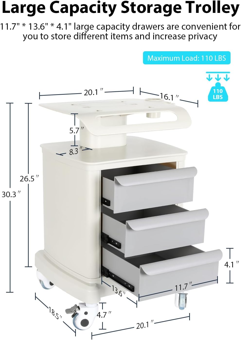 Medical Cart 4-Tier Mobile Ultrasound Cart Beauty Salon Storage Trolley