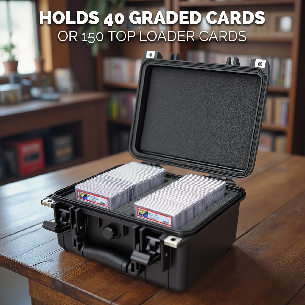 Graded Card Case Fits 40 BGS PSA Slab Sleeves Graded Sports Trading Cards or 150 Top Loader Cards, IPX7 Waterproof