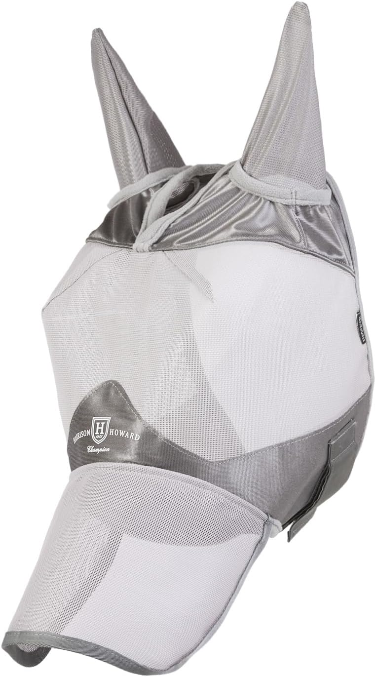 Full Face Horse Fly Mask UV Protection and Breathable for Equine Use Comfortable Grey L