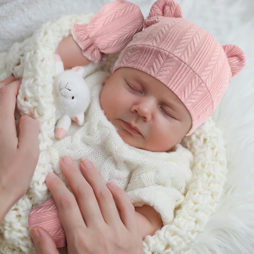 BQUBO Newborn Baby Hats Bear Ears and Mittens Sets Preemie Caps Baby Boy Girl Infant Hospital Beanie for 0-3 Months