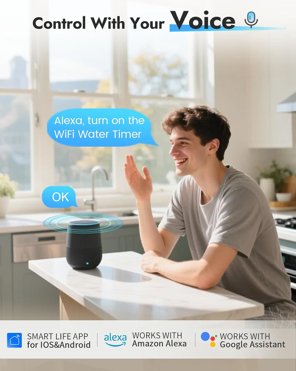 2-Zone WiFi Water Timer for Garden Hose, WiFi Hose Timers with Brass Inlet, No-Gateway 2.4GHz Remote APP & Voice