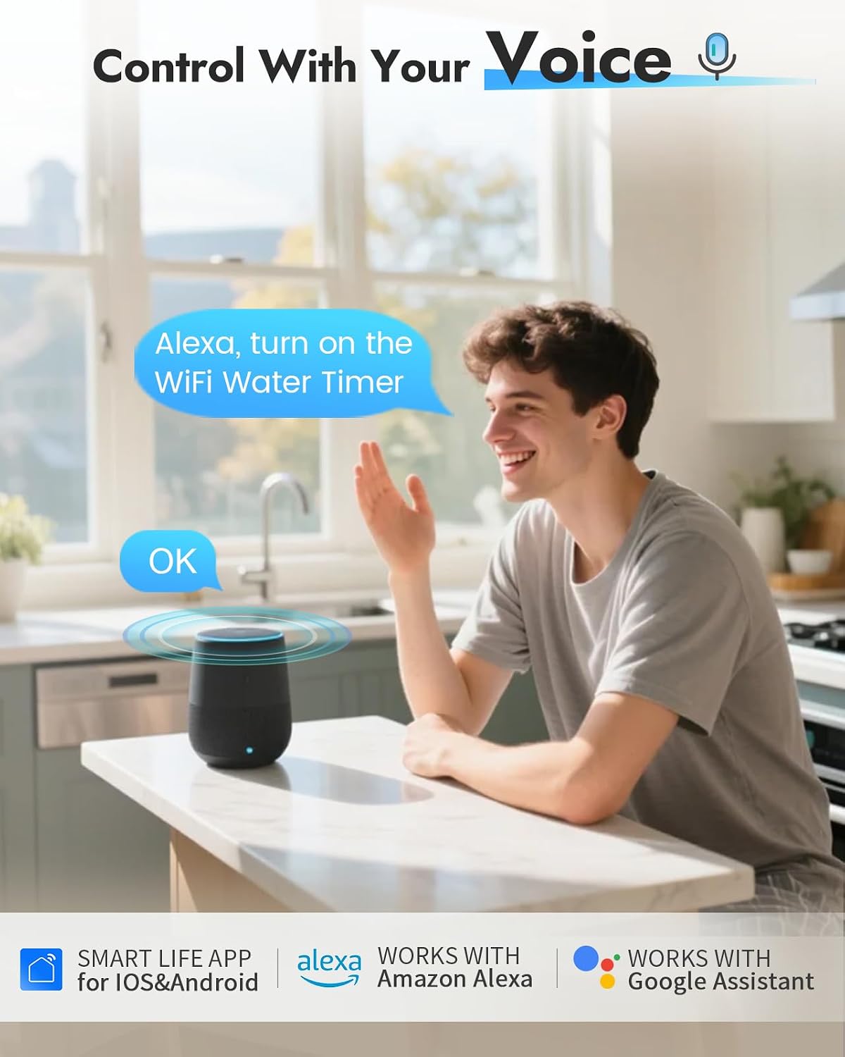 2-Zone WiFi Water Timer for Garden Hose, WiFi Hose Timers with Brass Inlet, No-Gateway 2.4GHz Remote APP & Voice