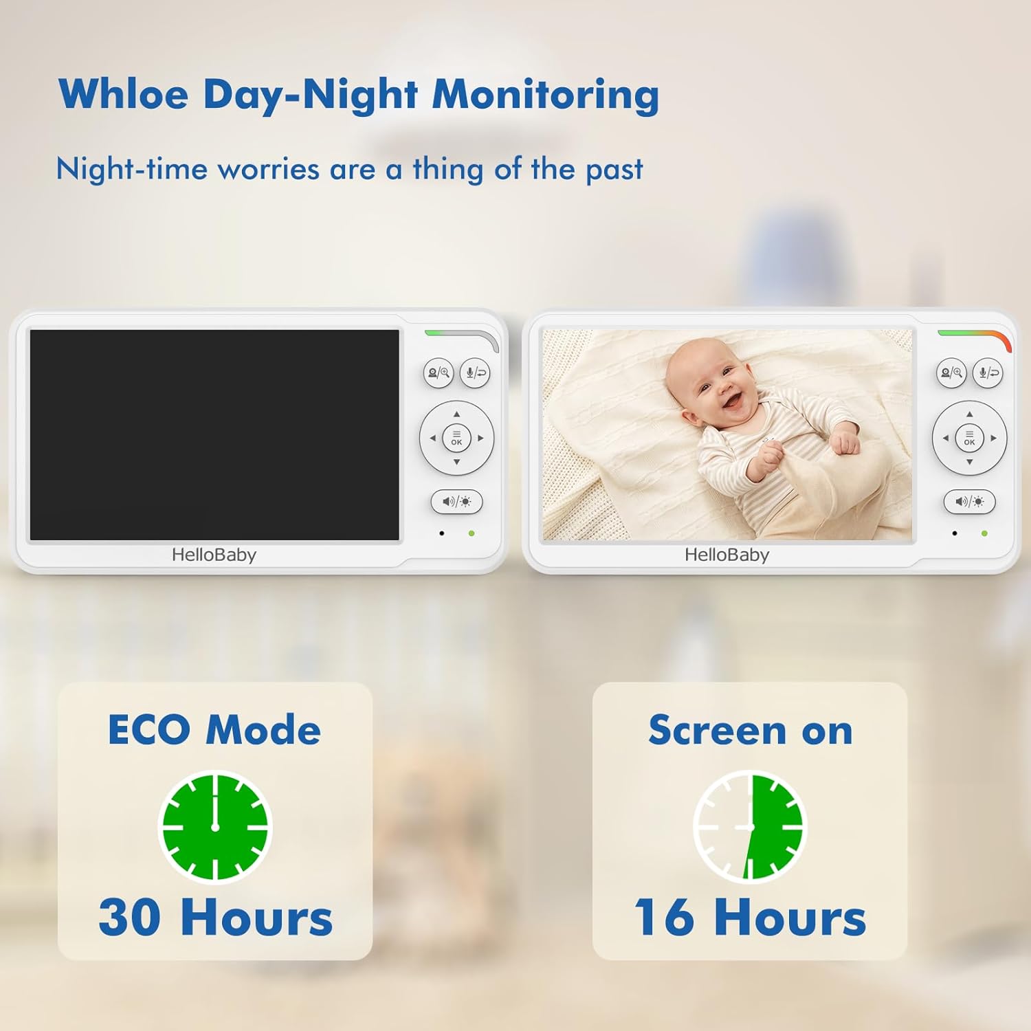 Baby Monitor 6" World First IPS Screen 30H Battery, Secure No WiFi, Pan Tilt Video Camera with Night Vision, VOX