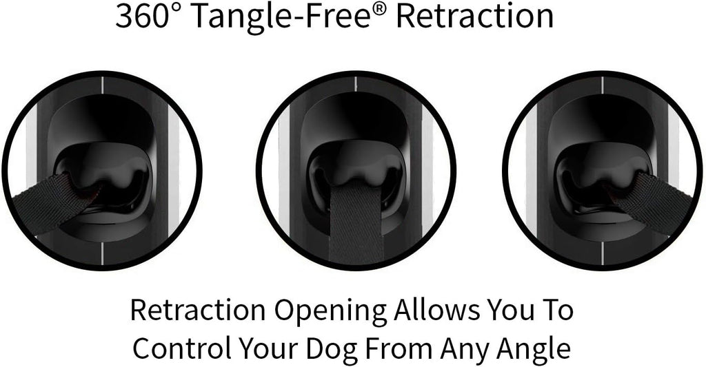 360° Tangle-Free Retractable Dog Leash | 16 ft Strong Nylon Tape | One-Handed Brake, Pause, Lock (Medium, White)