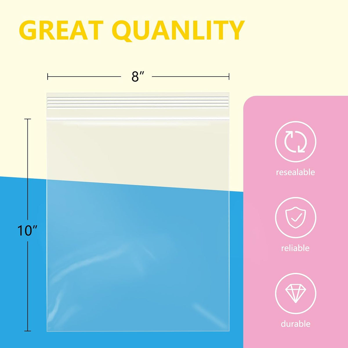 100 Pcs- 8" x 10" Reclosable Plastic Zip Poly Bags