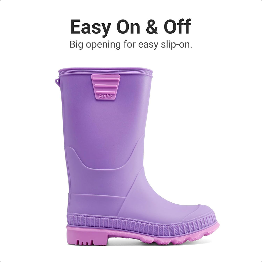 Kids Waterproof Outdoor Rain Boots | Lightweight,Non-Slip Outsole,Easy-On,Unisex Boys Girls,Outdoor Puddle Rainy Day