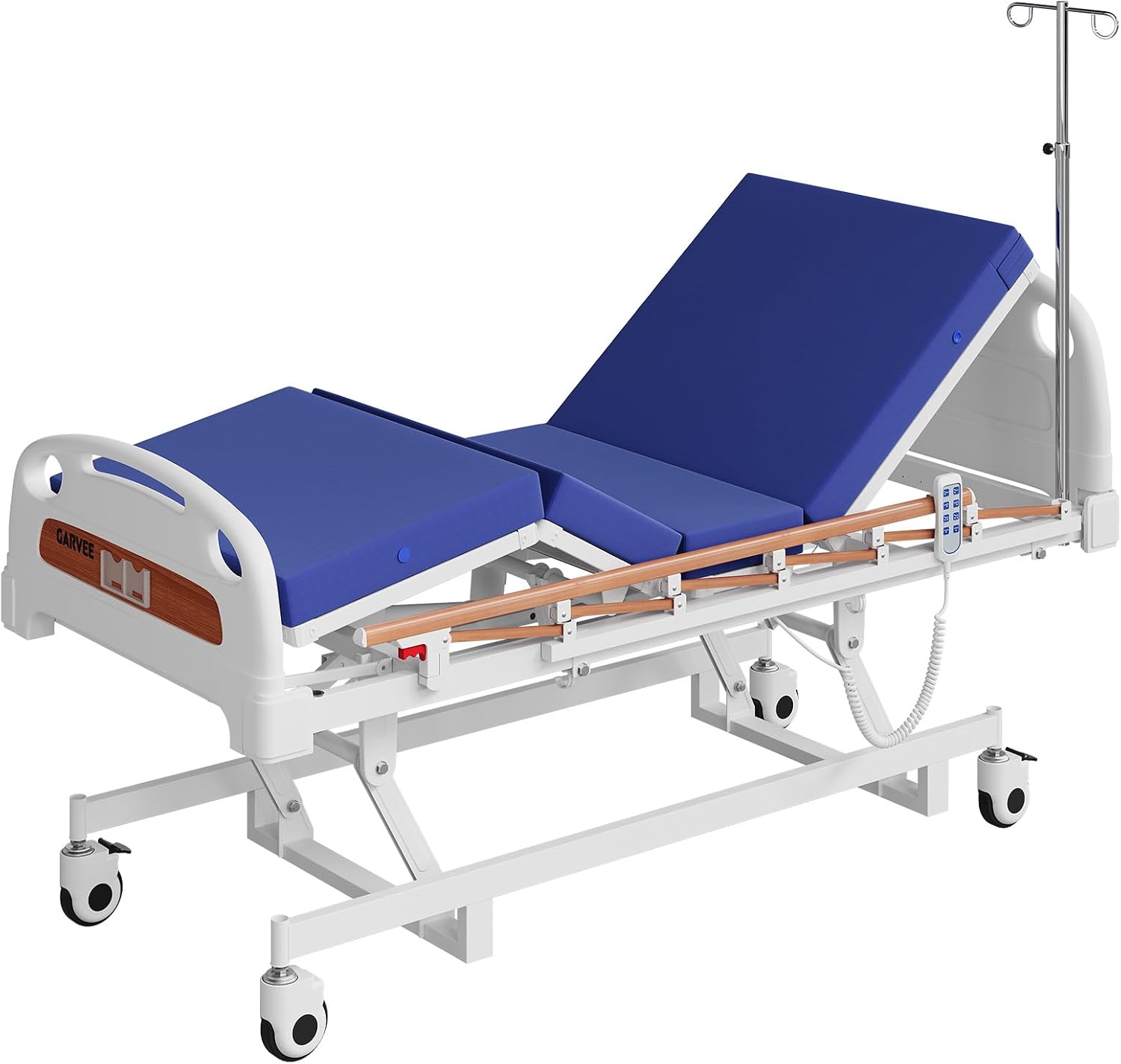 Electric Hospital Bed, 3 Function Medical Bed with Remote Control, Included IV Pole, 4" Foam Mattress & Locking