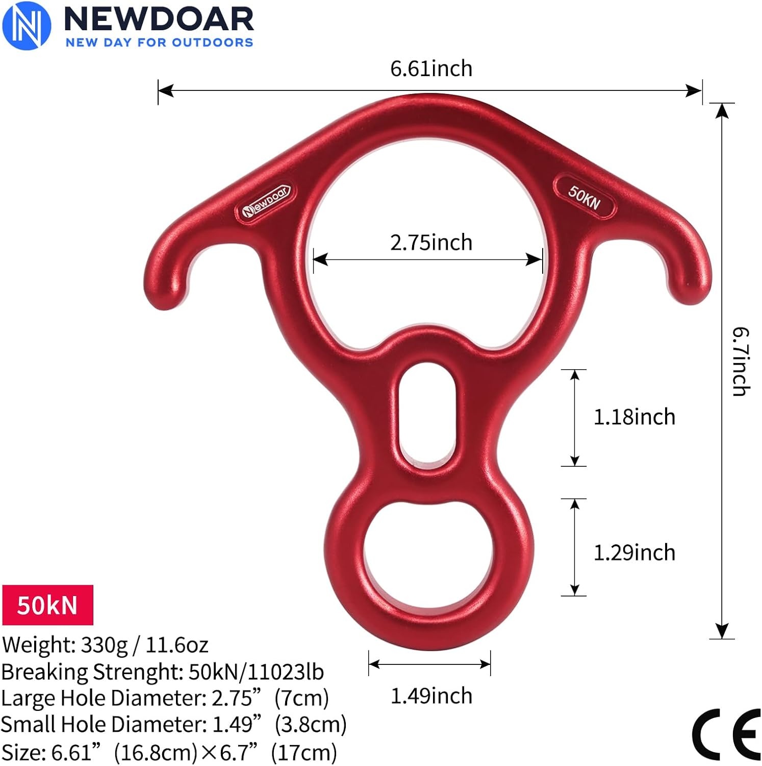 50KN 11000 LBF Rescue Figure,8 Descender Large Bent-Ear Belaying and Rappelling Gear Belay Device for Rock Climbing