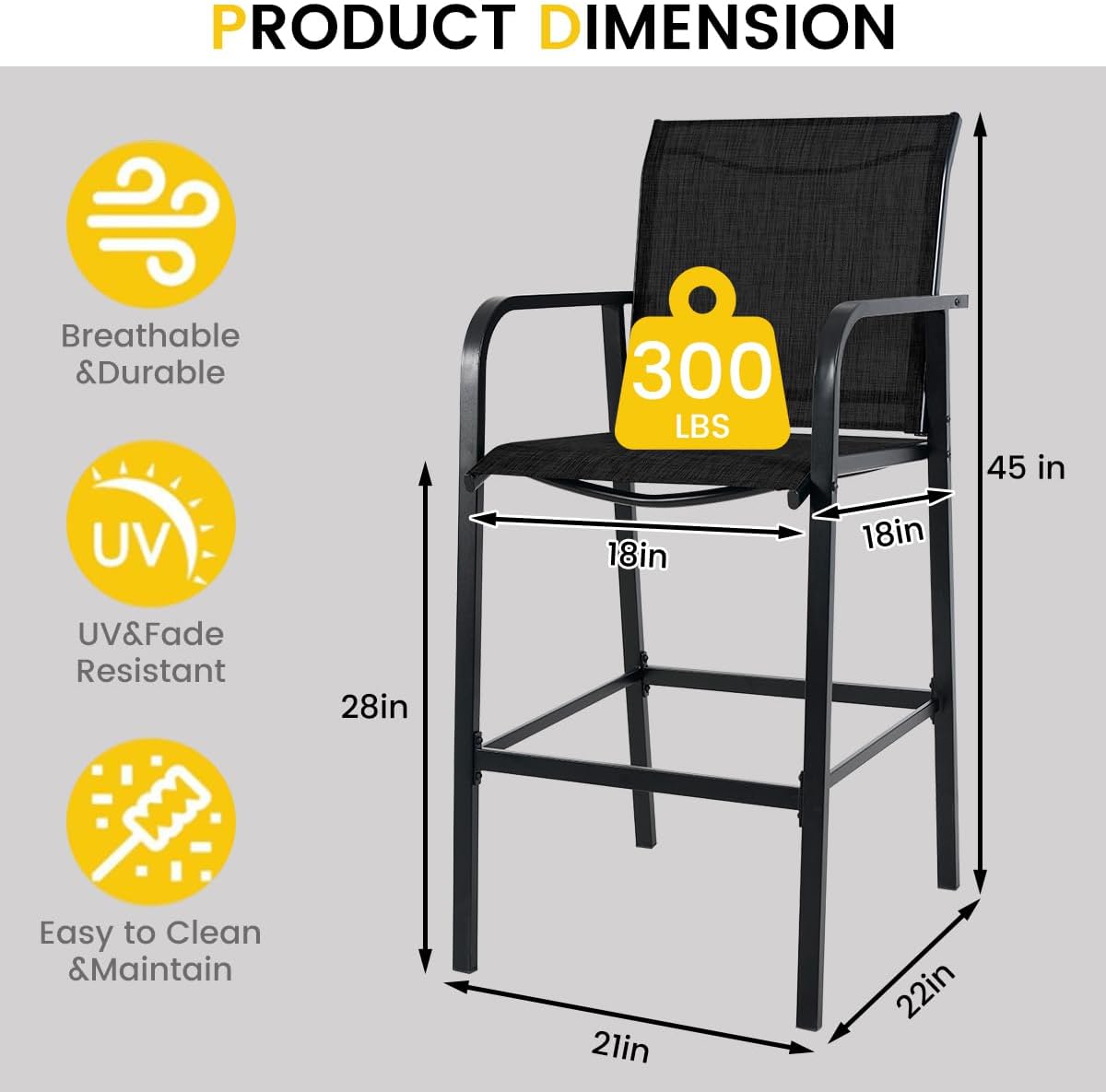 Metal Bar Stool Set of 2, Counter Height Patio Bar Stools