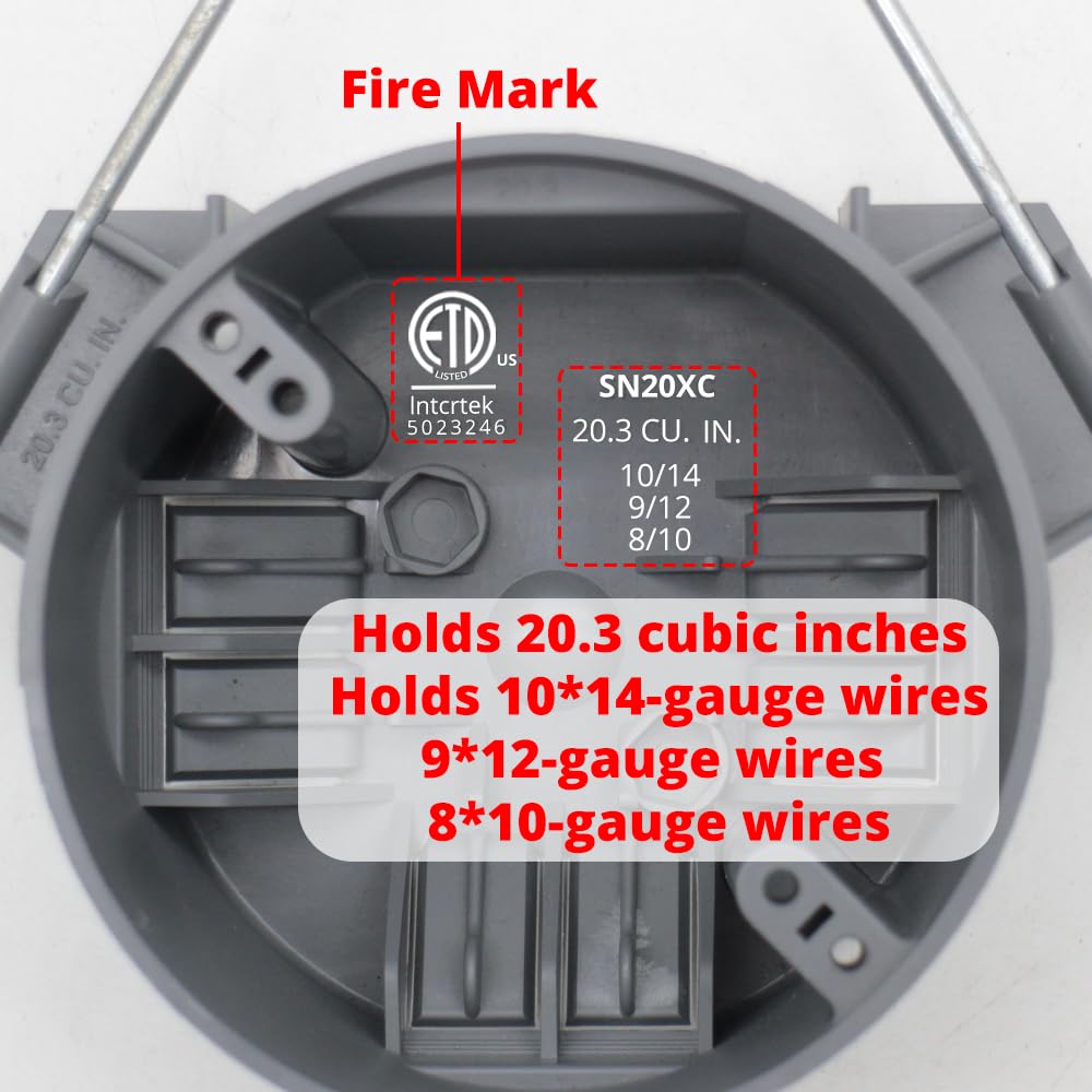 New Work Round Electrical Box 1-Gang 20.3 Cu.in PVC Round Outlet Box with Two Nails for Residential and Light