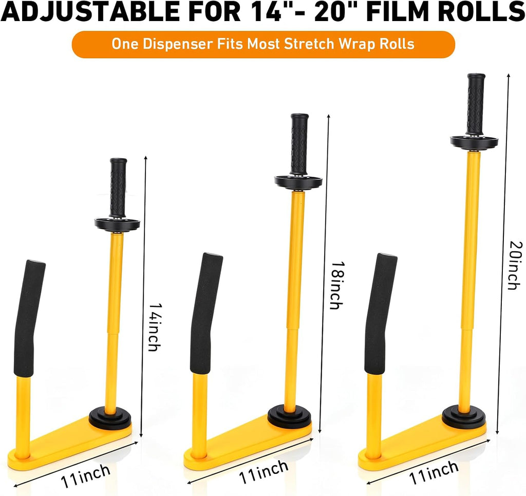Stretch Film Dispenser Heavy Duty Industrial Stretch Wrap Handle Adjustable 14-20 Inch Pallet Wrap Dispenser