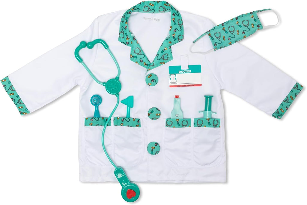Melissa & Doug Doctor Costume, Pretend Play Dress Up Set (8-Pc) Stethoscope, Coat & Accessories, Role Play Toys for