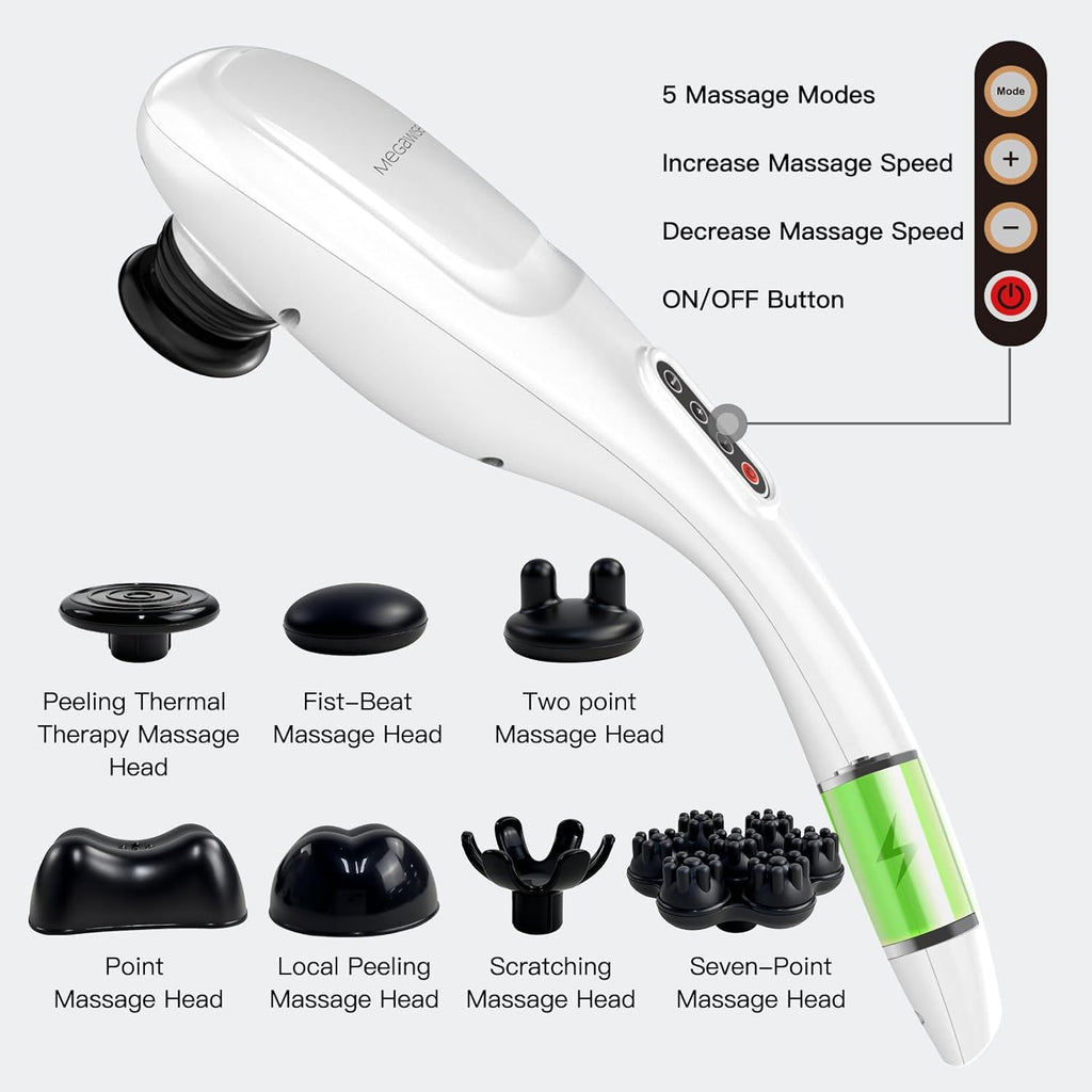 Cordless Back Massager for Shoulders, Waist, Legs, Rechargeable 3200mAh Battery, 5 Speed and 5 +2 Massage Nodes 5