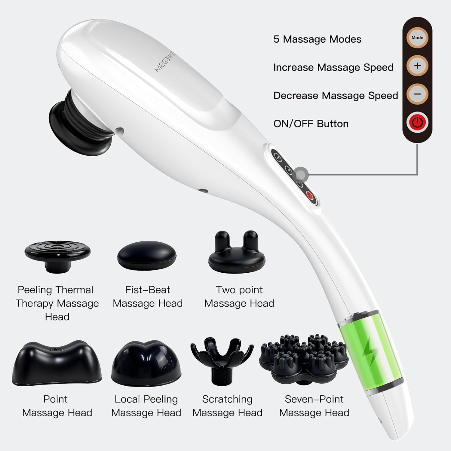 Cordless Back Massager for Shoulders, Waist, Legs, Rechargeable 3200mAh Battery, 5 Speed and 5 +2 Massage Nodes 5