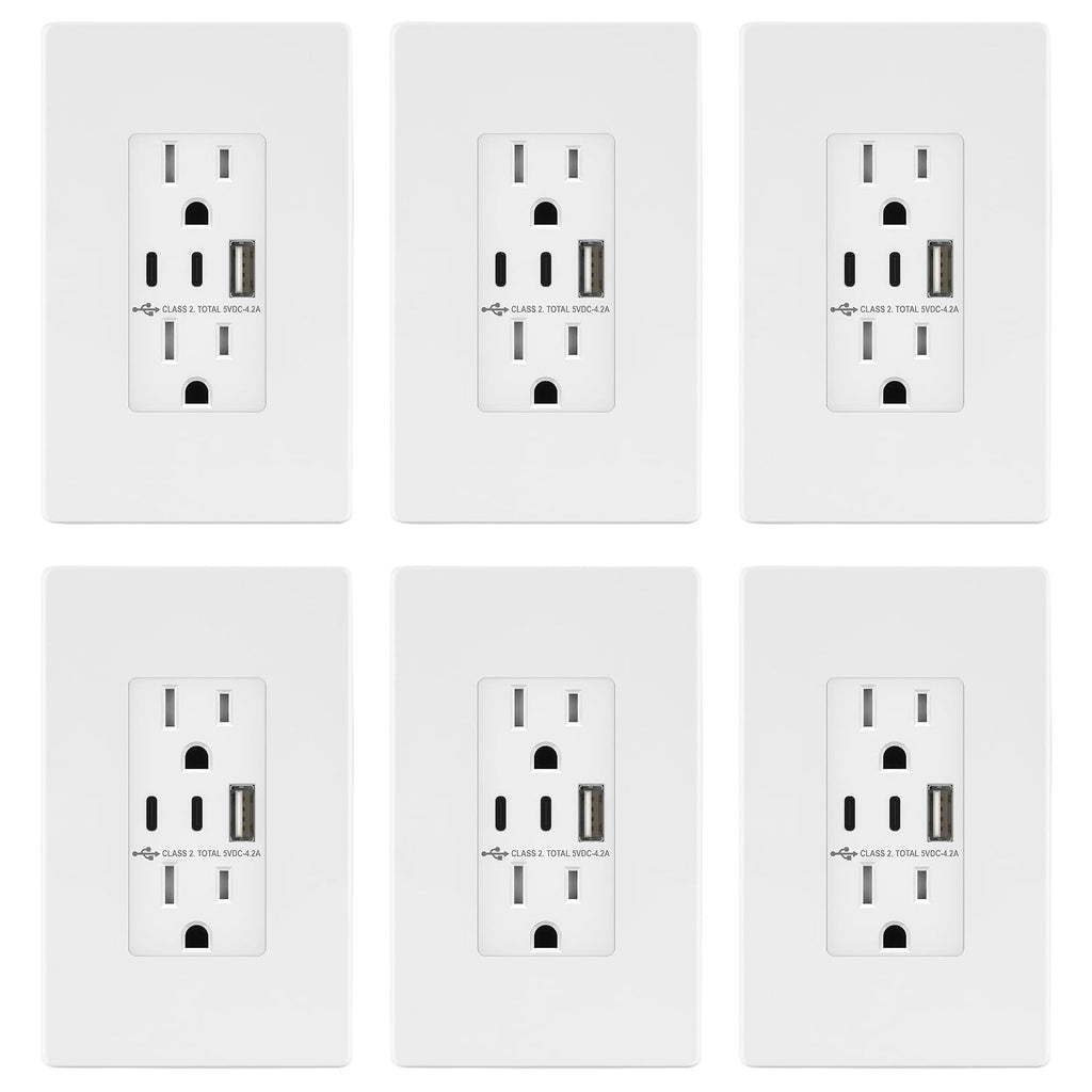 TOPGREENER 4.2A Dual Type C&A USB Wall Outlet, Charging Power Receptacle
