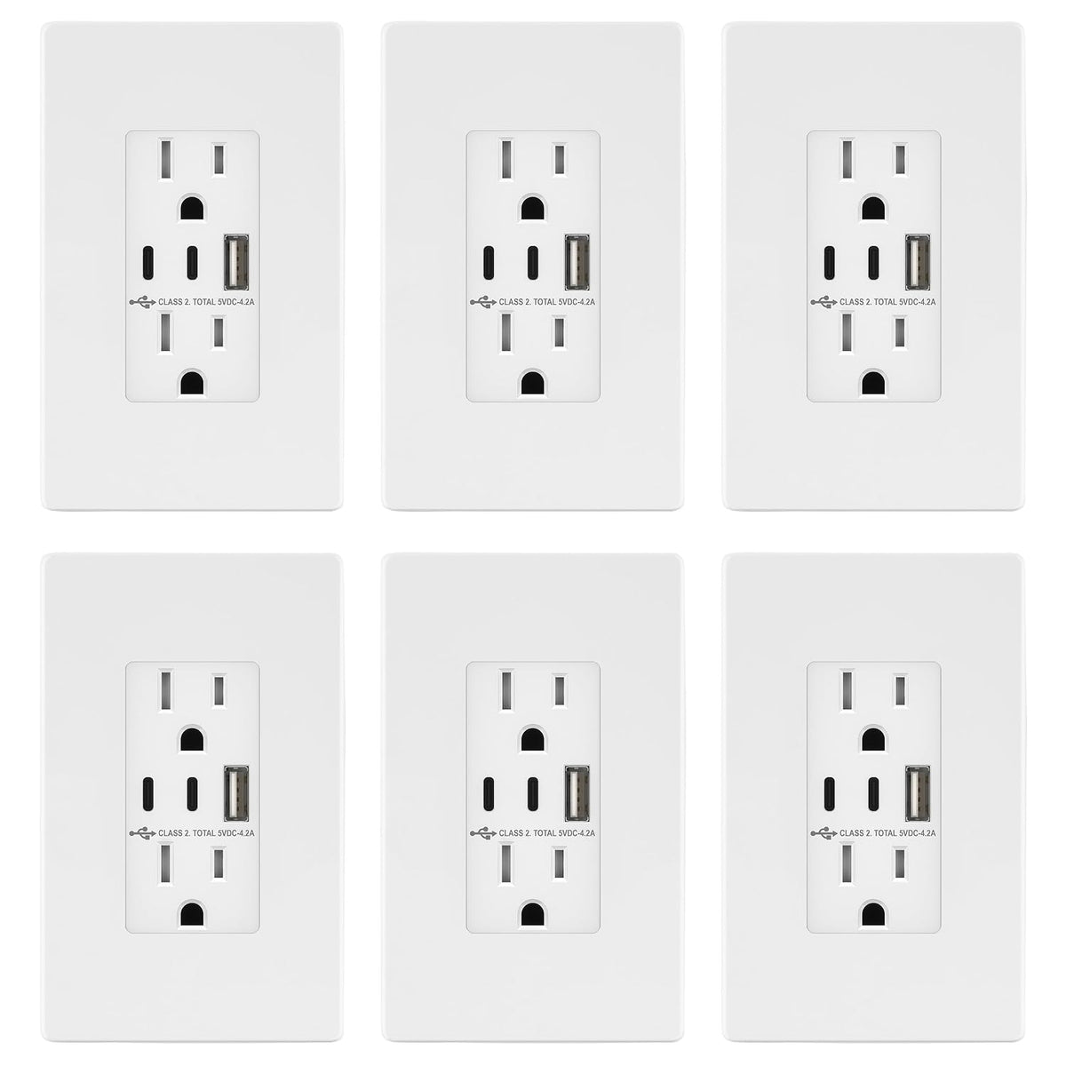 TOPGREENER 4.2A Dual Type C&A USB Wall Outlet, Charging Power Receptacle