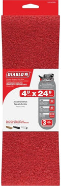 Diablo Assorted Sanding Belts - 4" x 24", 50/80/120 Grit, 3-Pack