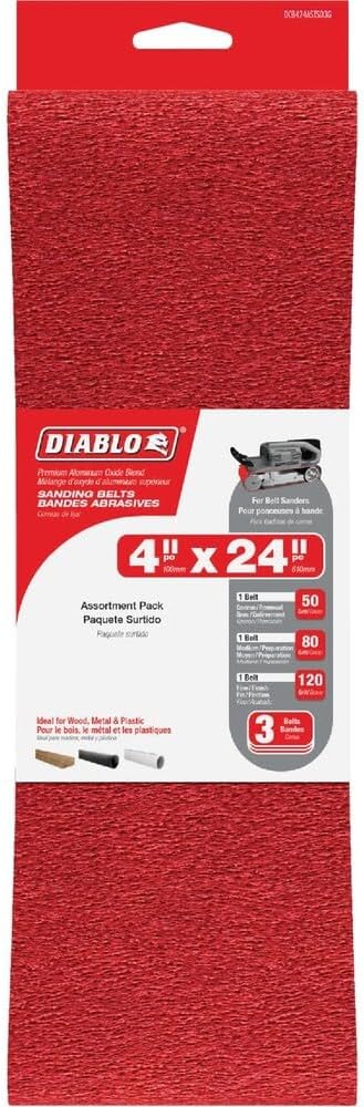 Diablo Assorted Sanding Belts - 4" x 24", 50/80/120 Grit, 3-Pack