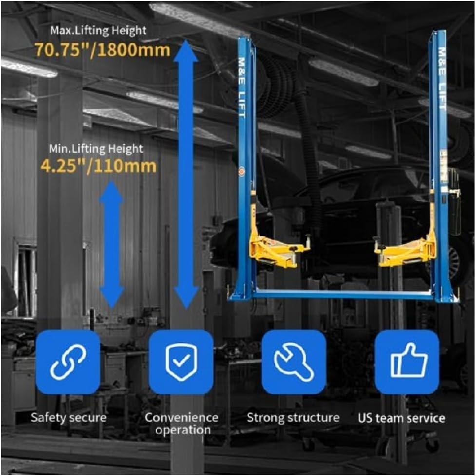 ME-H1000 Two Post Car Lift 10,000-lb Lifting Capacity CE Certified 2 Post Lift, Auto Lift for Auto Repair Shops