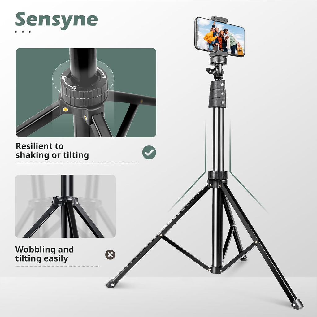 72" Phone Tripod, Extendable Cell Phone Tripod Stand, Selfie Stick with Wireless Remote and Phone Holder, Compatible