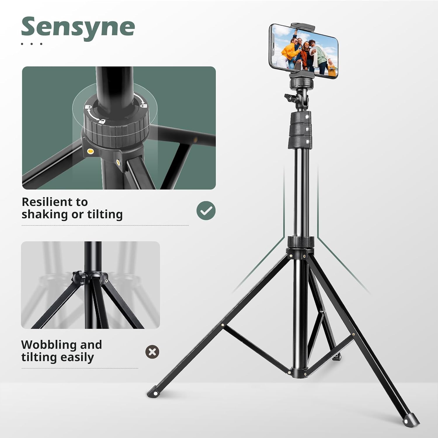 72" Phone Tripod, Extendable Cell Phone Tripod Stand, Selfie Stick with Wireless Remote and Phone Holder, Compatible
